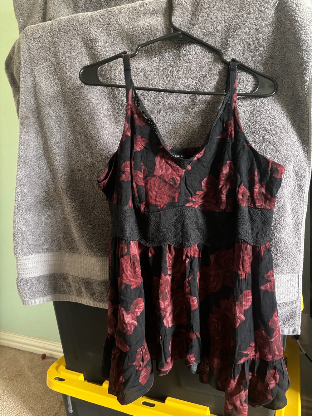 torrid Black & Burgundy Floral Lace-Trim Babydoll Tank Top